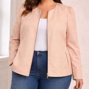 Liz Claiborne Blush Beige Zip Jacket Romantic Puff Sleeve Blazer Size 18 NWT
